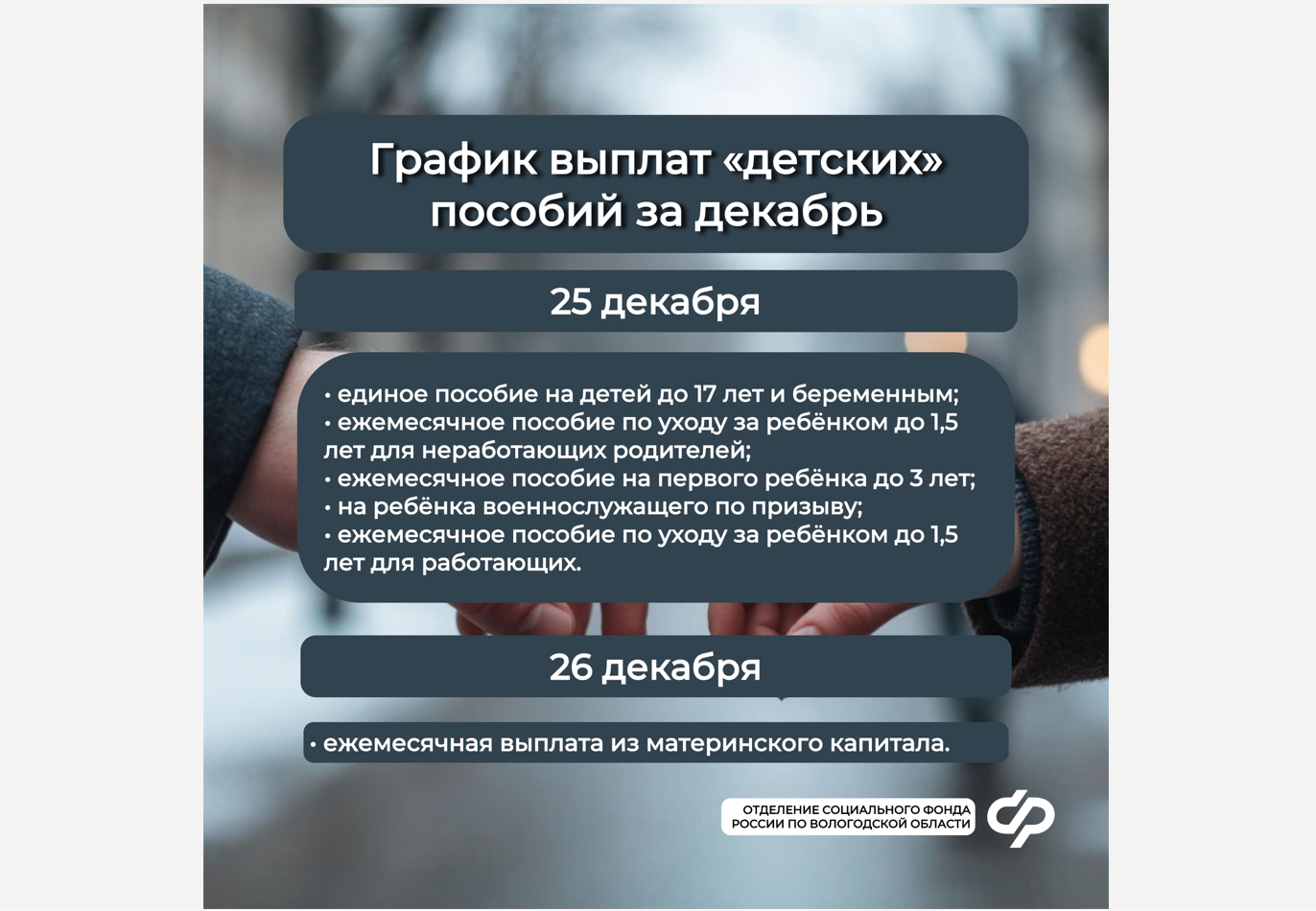 Региональное Отделение СФР досрочно направит пенсии за январь и пособия за декабрь.